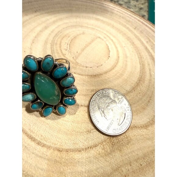 Artisan Sterling Silver Turquoise Peridot Cluster statement Ring 11 Southwest 9 - Picture 4 of 11